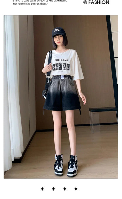 Plus Size Denim Shorts For Women Summer 2024 New High Elastic Waist Pockets Wide Leg Loose Jean Short Femme Hot Sale