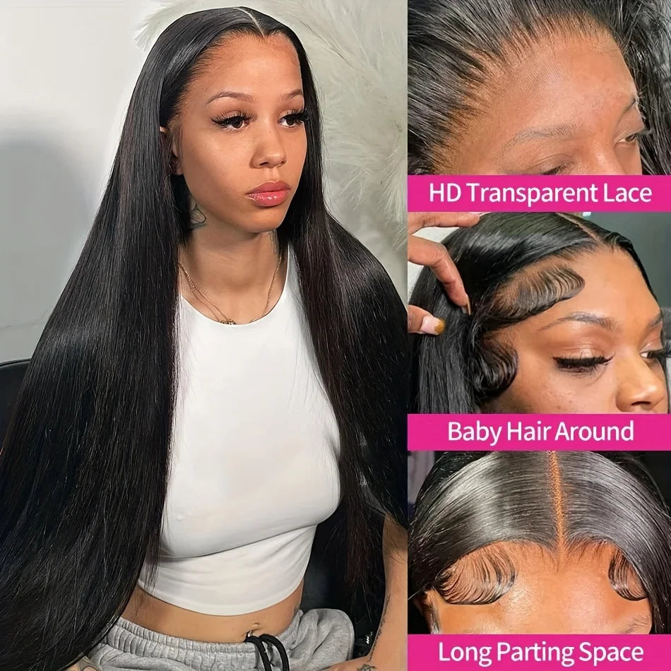 13x6 Hd Lace Frontal Wig Straight Human Hair Wigs Natural Color 200 Density 30 Inch Pre plucked 13x4 Transparent Lace Front Wigs