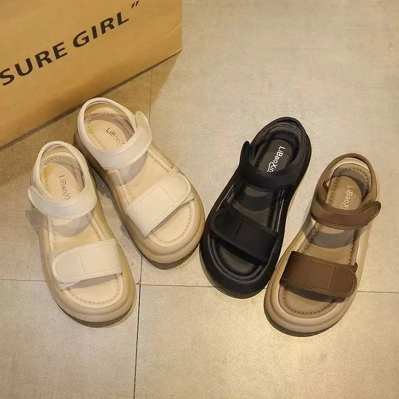 Thick soled Roman sandals for women, new summer sports soft soled work versatile, non tiring, non slip beach shoes