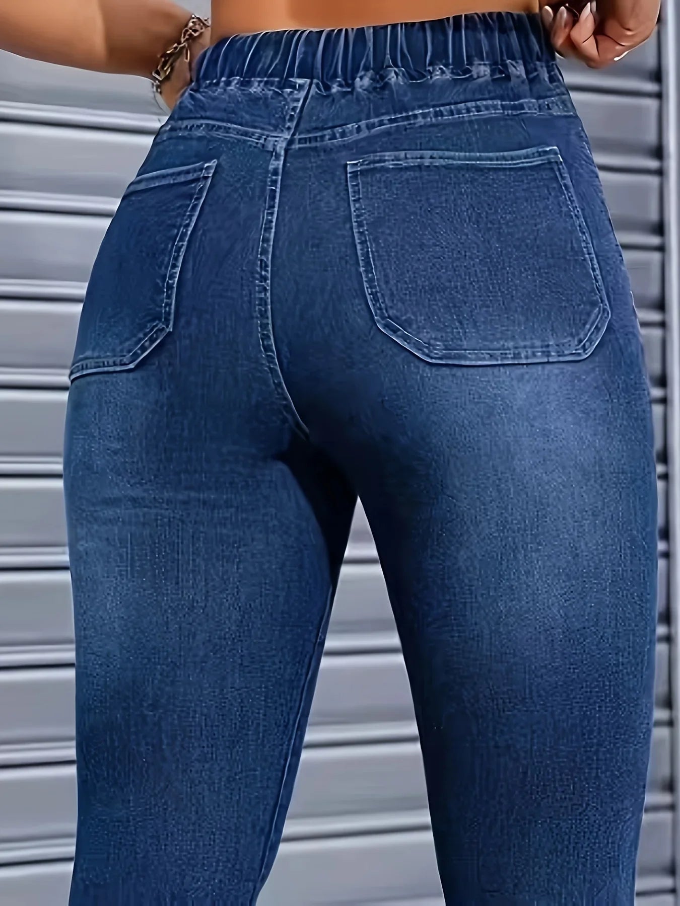 Women's high-waisted skinny jeans with drawstring waist