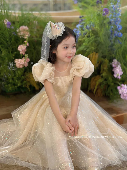Children Dress Princess Dress 2026 Summer New Girls Sparkling Fairy Fluffy Gauze Dress