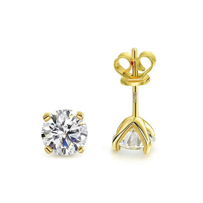 Original S925 Sterling Silver Moissanite Stud Earrings VVS Round Cut 18k Gold Imitation Diamond Ear Studs for Women Gift