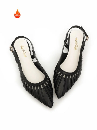 Elegant Pointed Toe Slingback Sandals for Women Summer - Pleated Mesh Low Block Heel Pumps - Adjustable Buckle Strap Dress Shoes