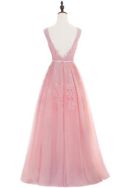 Elegant Tulle Sleeveless Silver Long Prom Dresses 2024 Applique V Neck Burgundy Evening Gowns Formal Party Vestido De Gala