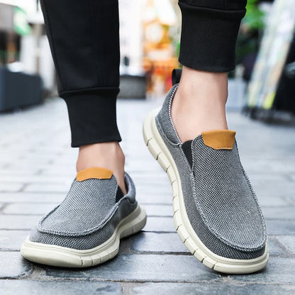 Sapatilhas casuais masculinas de lona estilo britânico, para uso externo, mocassins, moda slip-on, sapatilhas macias e simples, confortáveis, feitas à mão, sapatos de barco para dirigir, sapatos de grife