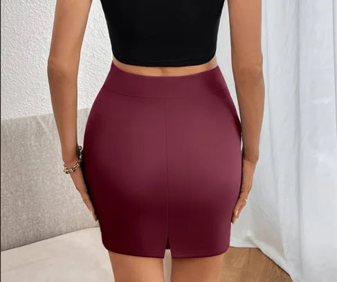 Trendy High Waist Bodycon Mini Skirt - Stretchy Tight Fit, Solid Color, Retro-Modern Style, Perfect for Gen Z Casual Outfits