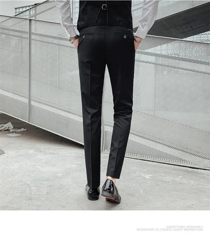 Solid Color Suit Men's Fashionable Gentleman Business Banquet Korean-style Formal Dress Casual Wedding (Blazer+Vest+Trousers)