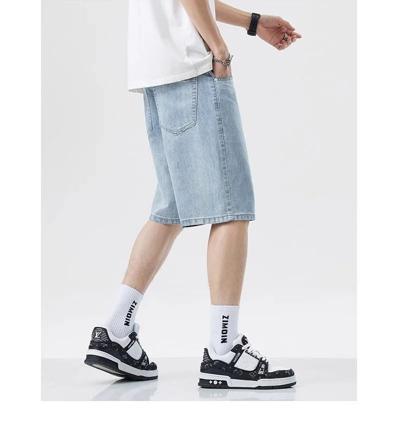 Shorts Jeans Men Denim Pants Stretch Dark Blue Fashion Design Men's Jeans