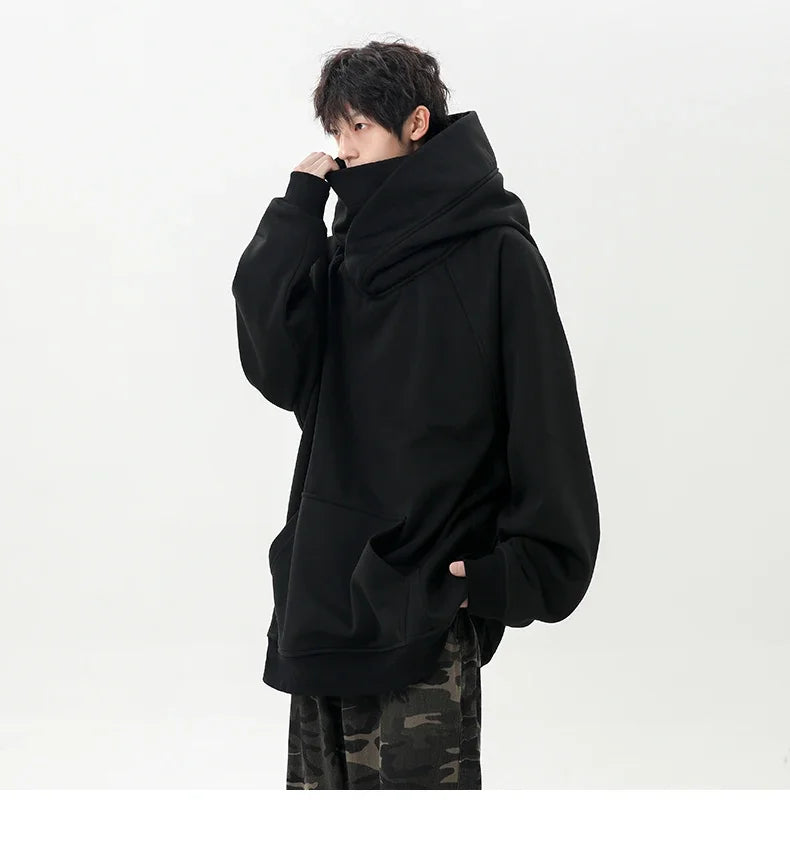 Autumn New High Neck Sweatshirt Men Pile Up Collar Hoodie Harajuku College Style Ninja Sweatshirt Casual Sports Loose Couple Top