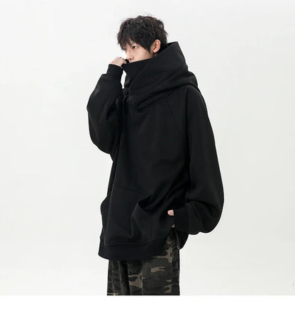 Autumn New High Neck Sweatshirt Men Pile Up Collar Hoodie Harajuku College Style Ninja Sweatshirt Casual Sports Loose Couple Top