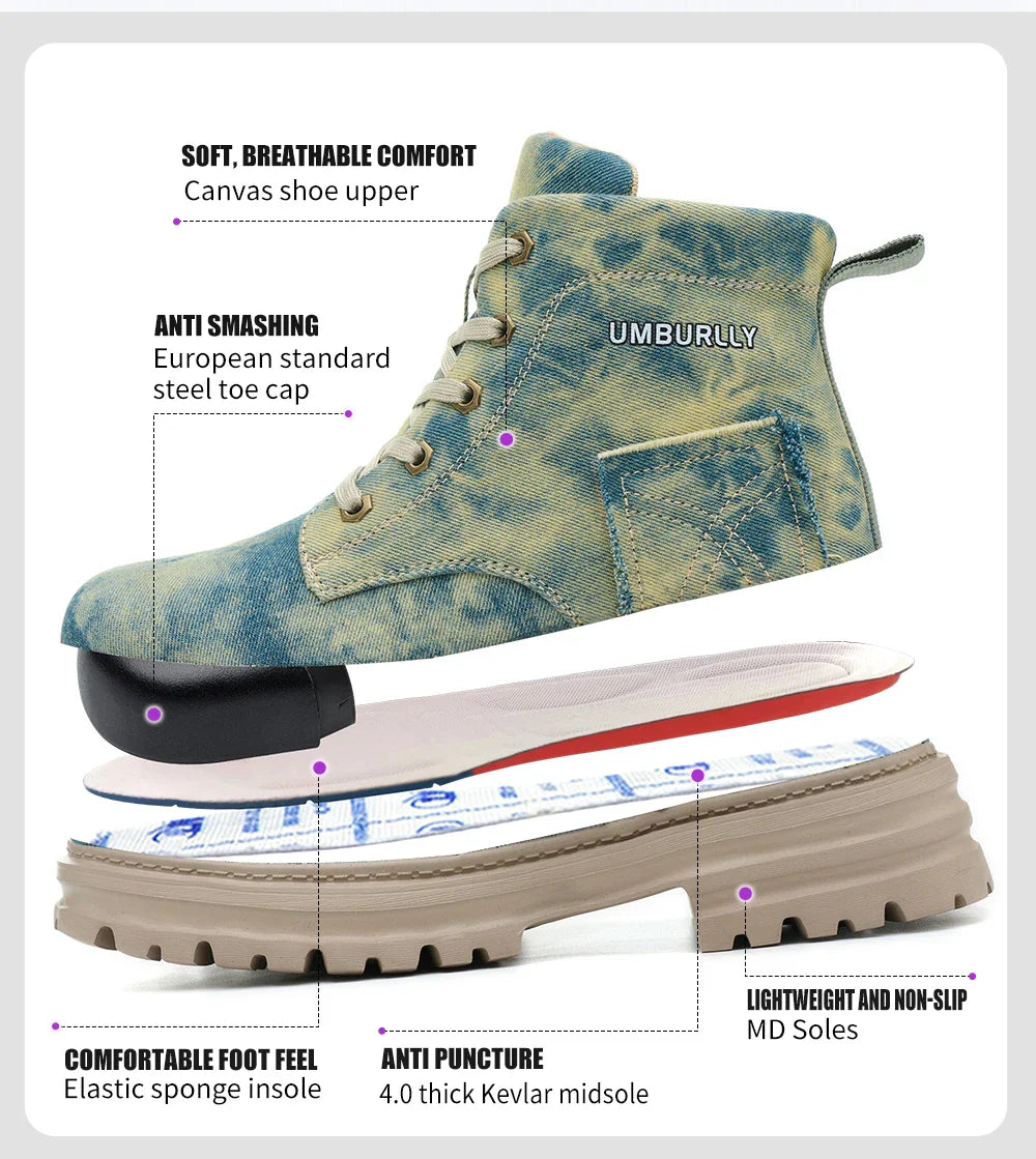 2025 New Fashion Women's Safety Shoes Smashing Steel Head Puncture Proof Kevlar Street Outdoor Light Women's Work Boots