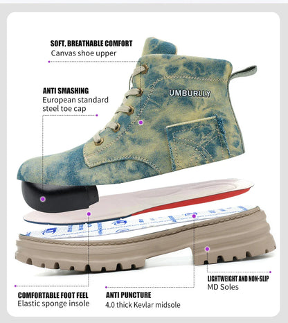 2025 New Fashion Women's Safety Shoes Smashing Steel Head Puncture Proof Kevlar Street Outdoor Light Women's Work Boots