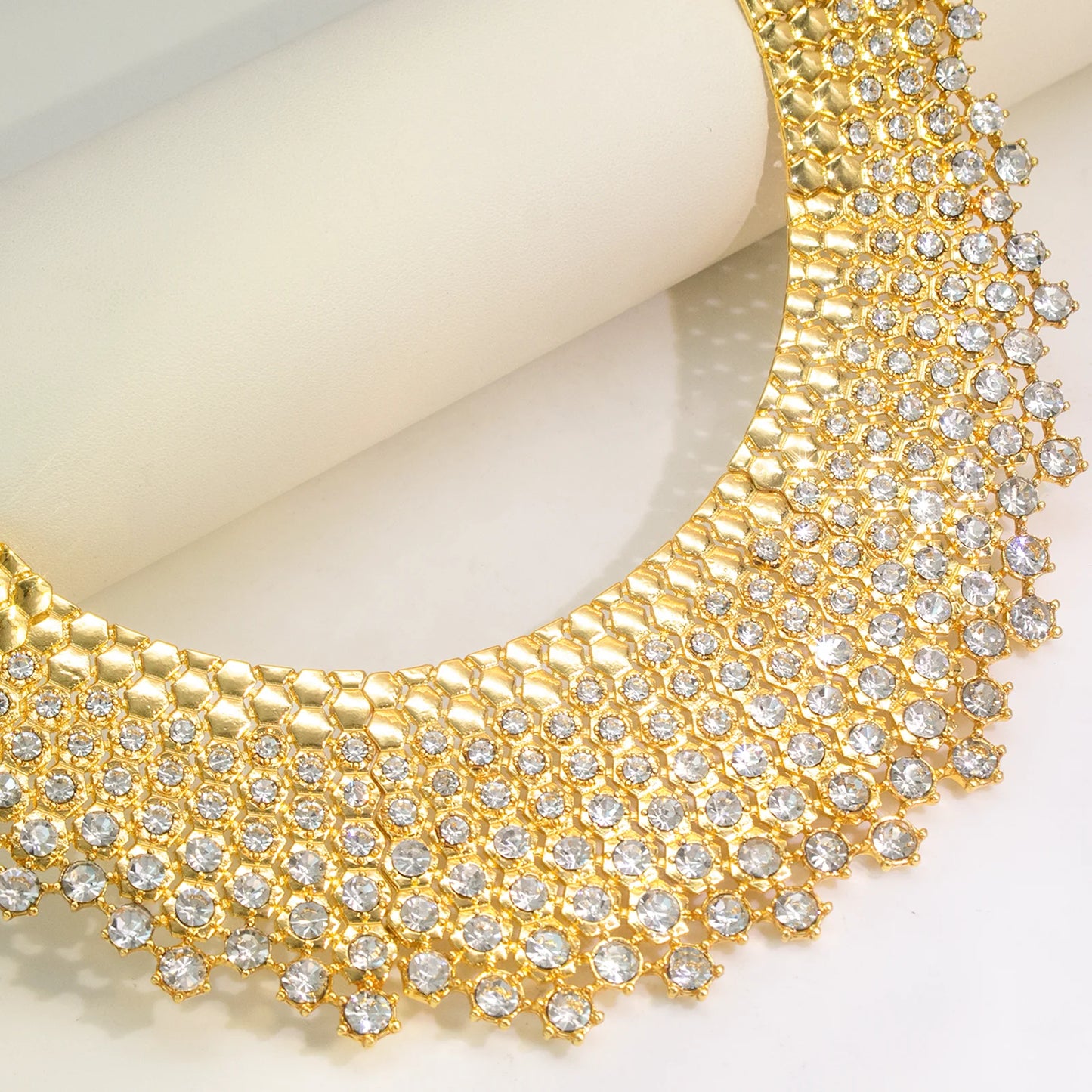 4Piece Luxury White Zircon Jewelry Set Necklace Earring Bracelet Ring Gold Plated Electroplating Dubai Banquet For Women