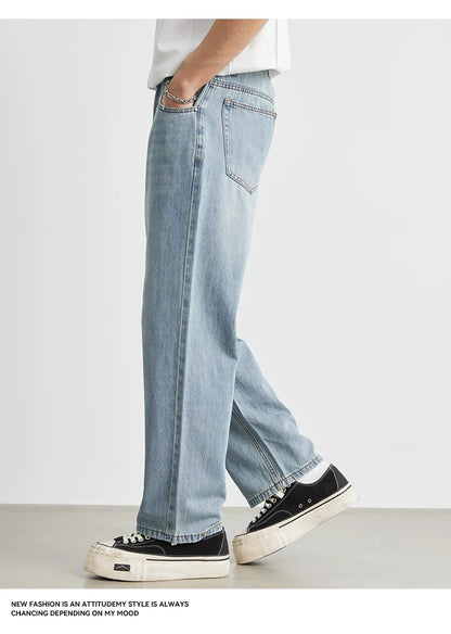 Men's Straight Jeans 2025 Summer New Thin Denim Trousers Casual Loose Outdoor Wide-leg Pants Fashion Nine-point Pants 28-36
