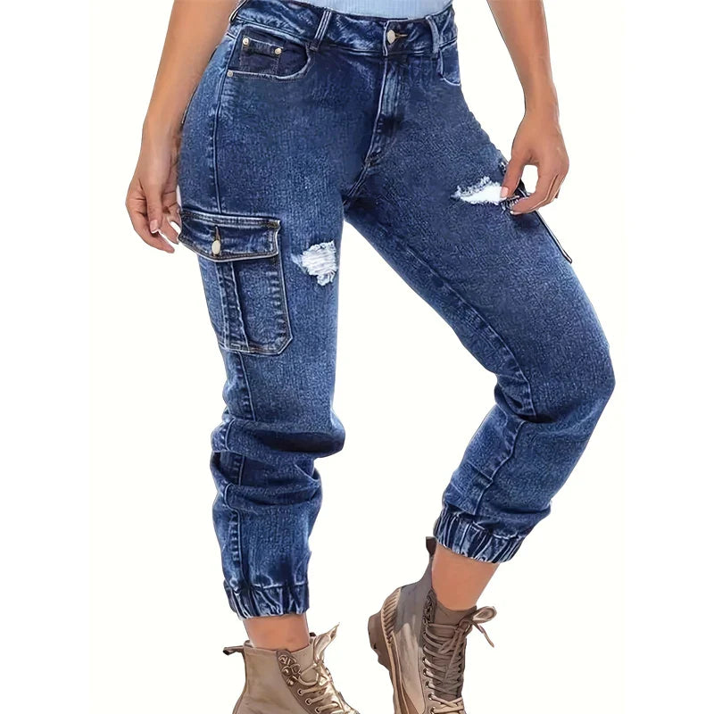 Women's Distressed Stretch Cropped Denim Jeans