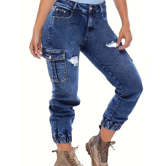 Calça Jeans Feminina Cropped Destroyed com Elastano