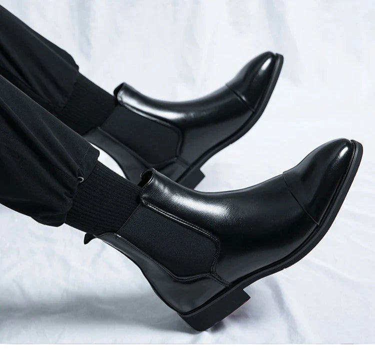 Autumn winter pointed toed male Boots Redsoled high top leather shoe English casual Chelsea boot Fashion comfortable men's shoes