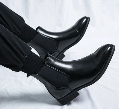 Autumn winter pointed toed male Boots Redsoled high top leather shoe English casual Chelsea boot Fashion comfortable men's shoes