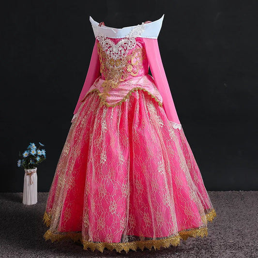Luxury Girls Princess Costume Ball Gown Dress Fancy Birthday Carnival Party Off Shoulder Golden Applique Children Outfits Dress