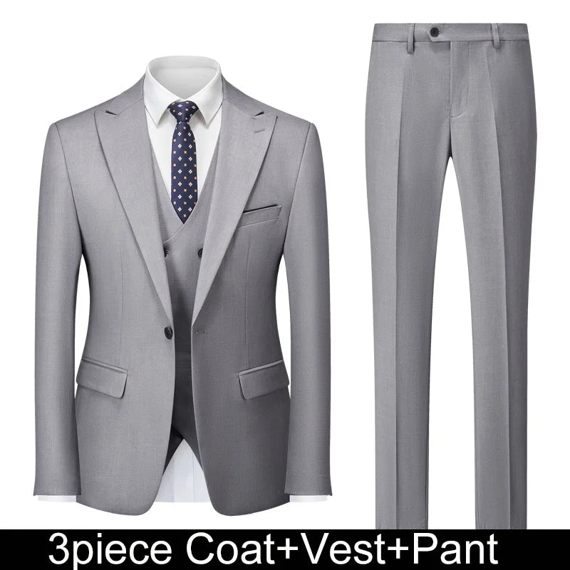 Men Suits Turn Down Collar Blazer Male Double-breasted Vest Straight-leg Pant Man Solid Business Wedding 3-piece Set