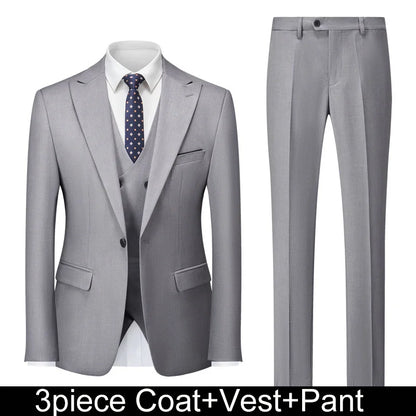 Men Suits Turn Down Collar Blazer Male Double-breasted Vest Straight-leg Pant Man Solid Business Wedding 3-piece Set