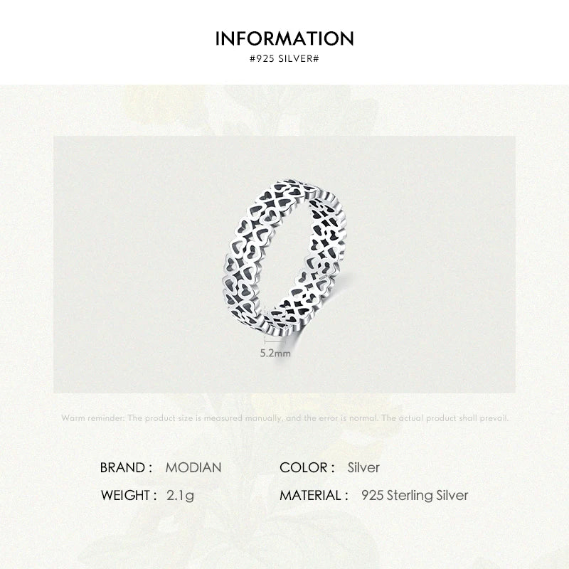 Vintage 925 Sterling Silver Hollow Out Heart To Heart Simple Style Stacking Rings For Women Fine Jewelry