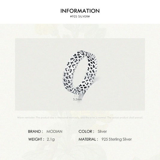 Vintage 925 Sterling Silver Hollow Out Heart To Heart Simple Style Stacking Rings For Women Fine Jewelry