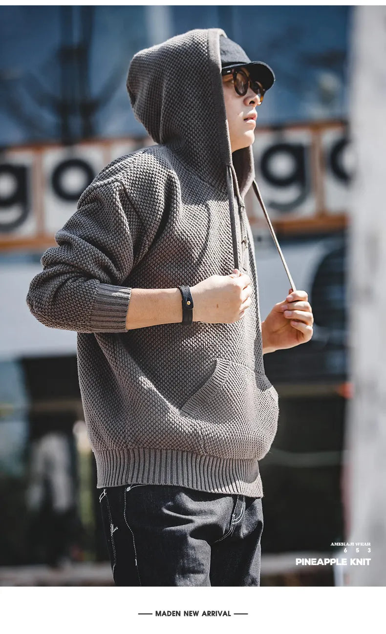 Casual Knit Sweater Half-zip Basics Hoodies for Men Autumn Winter Fashion Brand Pullovers Warm Hooded Sweatshirt Tops