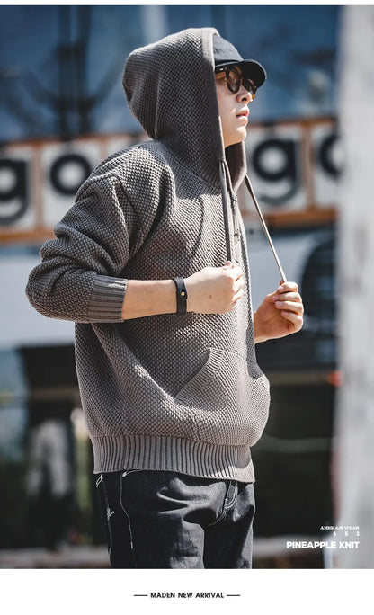 Casual Knit Sweater Half-zip Basics Hoodies for Men Autumn Winter Fashion Brand Pullovers Warm Hooded Sweatshirt Tops