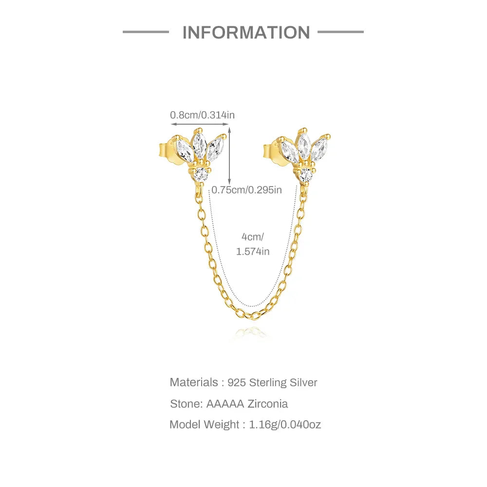 1PC 925 Sterling Silver Horse Eye Chain Tassel Zircon Drop Earrings For Women Ins Minimalism Geometric Earrings Gift