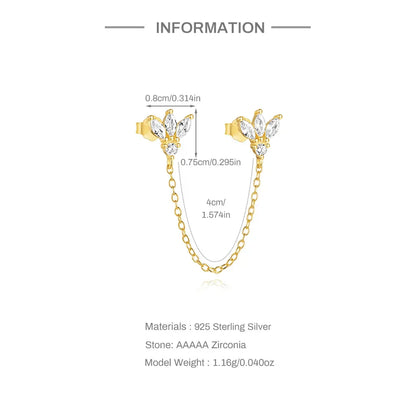 1PC 925 Sterling Silver Horse Eye Chain Tassel Zircon Drop Earrings For Women Ins Minimalism Geometric Earrings Gift