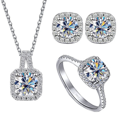 S925 Sterling Silver jewelry for women 1 carat moissanite diamond 3 pieces set necklace ring earrings wedding party