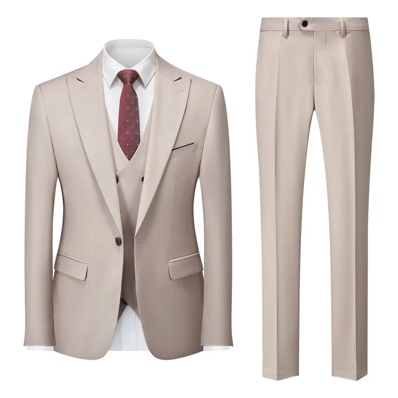 Men Suits Turn Down Collar Blazer Male Double-breasted Vest Straight-leg Pant Man Solid Business Wedding 3-piece Set