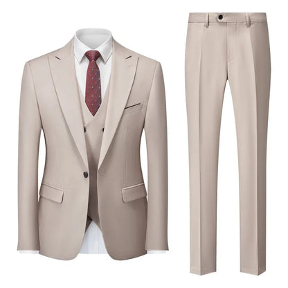 Men Suits Turn Down Collar Blazer Male Double-breasted Vest Straight-leg Pant Man Solid Business Wedding 3-piece Set