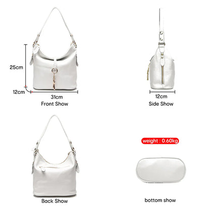 Elegant Blue Women Shoulder Bag 100% Genuine Leather White Hobos Handbag Lady Messenger Purse Charm Lock Decoration Red