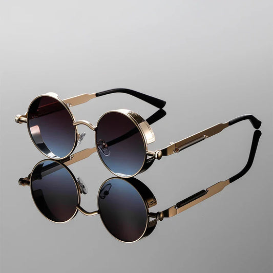 Round Punk Sunglasses Men Fashion Vintage Multi-color Gradient Sun Glasses Trendy Classic Luxury Brand Designer Shades
