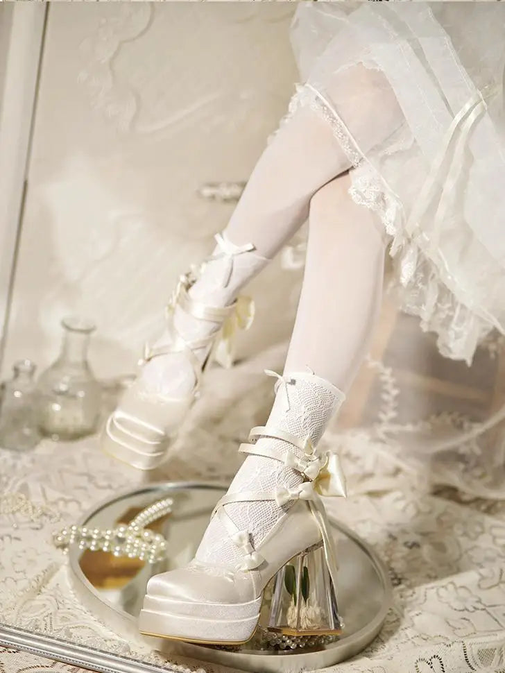 Original Lolita Red High Heels Women's Sweet Elegant Bow Velvet Mary Jane Shoes Ladies Birthday Party Cos Platform Shoes Spring