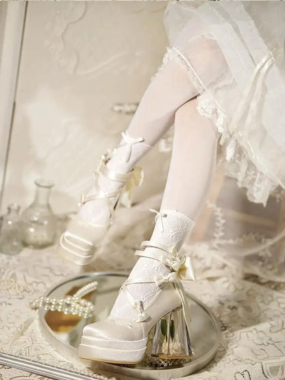 Original Lolita Red High Heels Women's Sweet Elegant Bow Velvet Mary Jane Shoes Ladies Birthday Party Cos Platform Shoes Spring