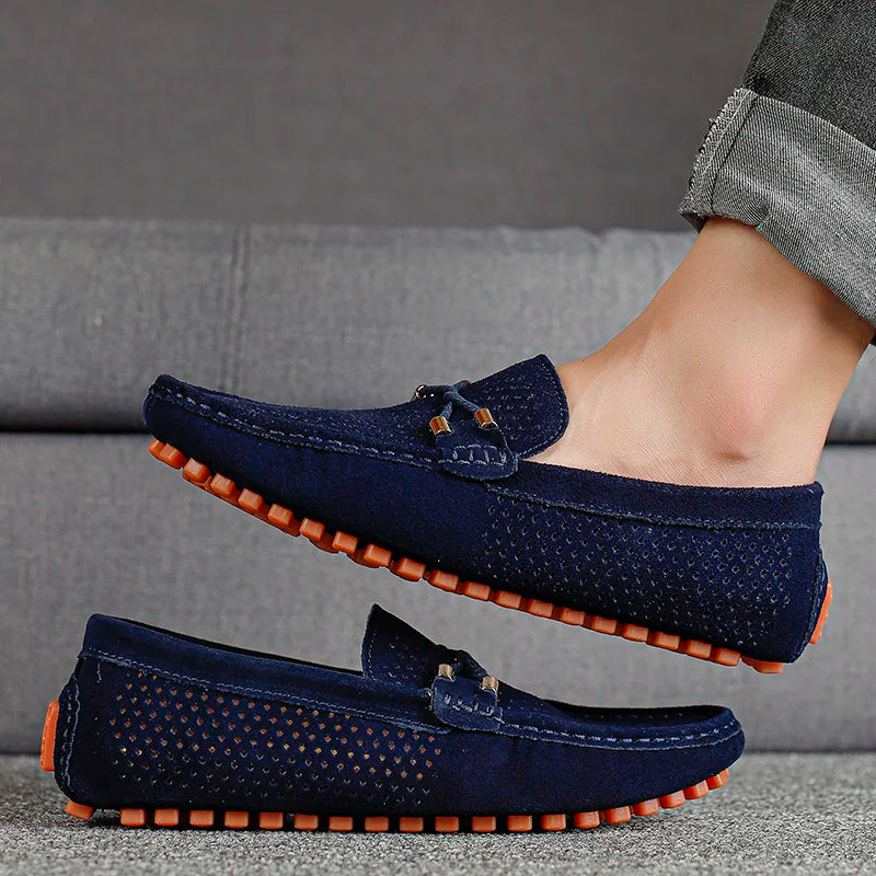 Mens Casual Shoes Genuine Leather Man Loafers Slip on Flats Lightweight Mens Driving Shoes Lazy Shoes