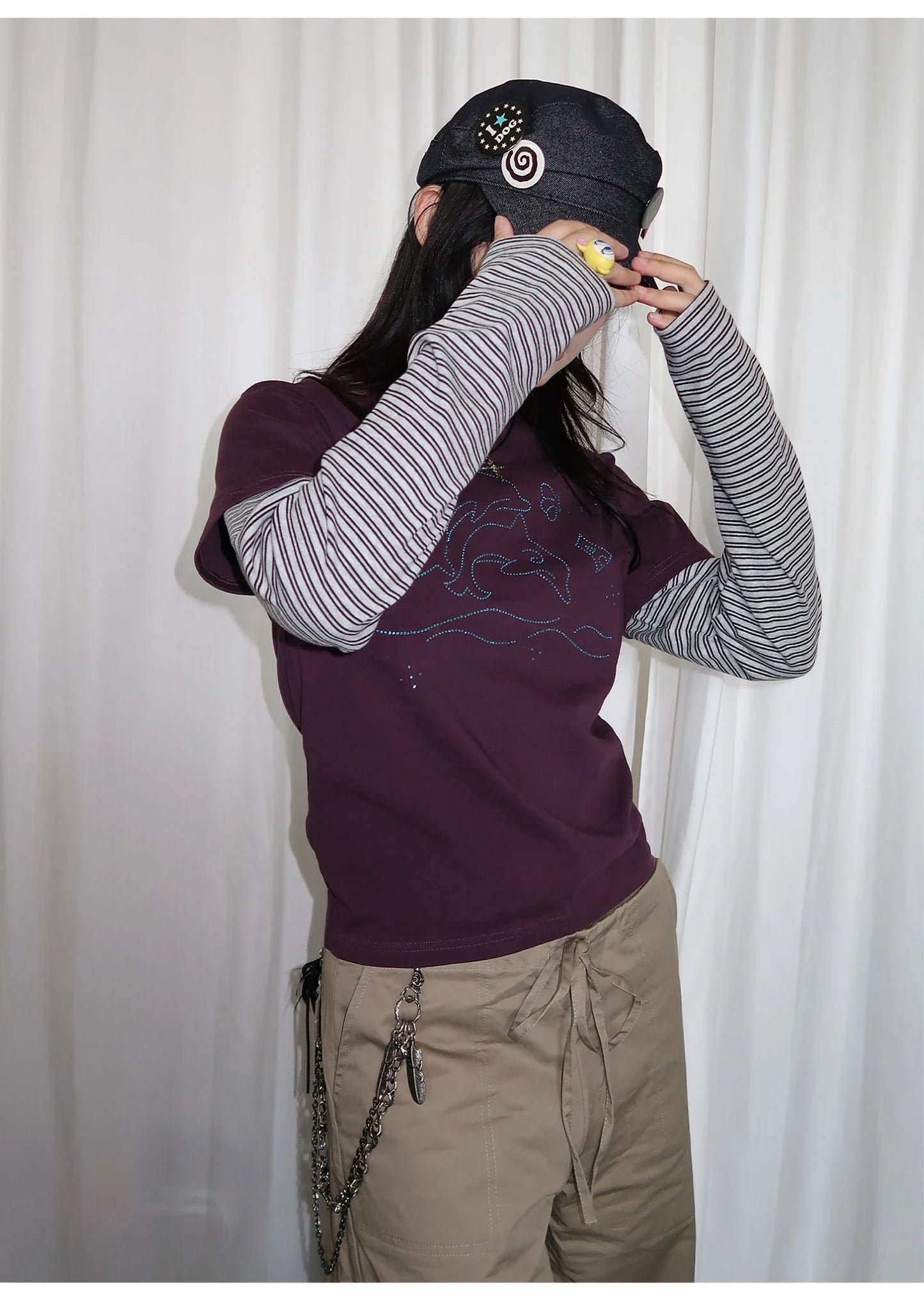 Y2k Vintage T-shirt Women Long Sleeve Patchwork Japanese 2000s Grunge Tops Streetwear American Retro Print Graphic Tops