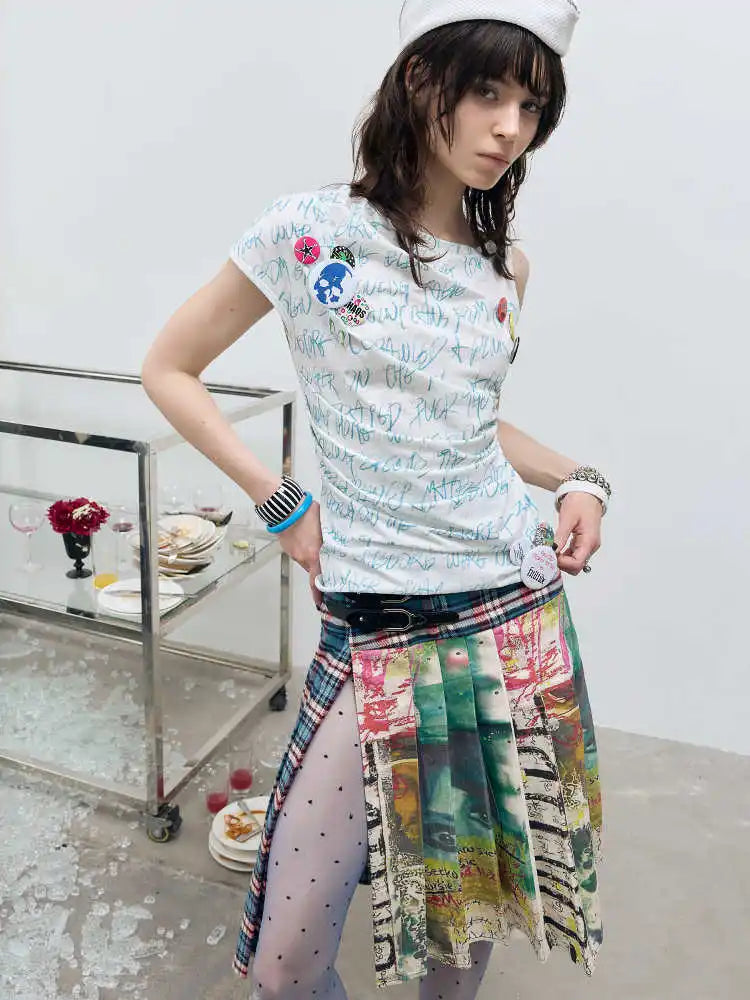 Women's Midi Skirts Tie Dye 2000s Aesthetic Harajuku Japanese Contrast Color Goblin Core American Retro High Street Design New