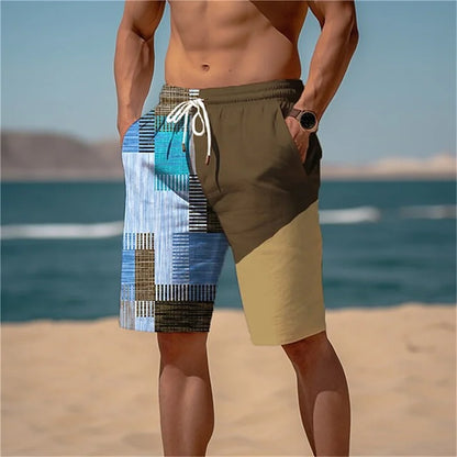 Men's Summer Quick Dry Beach Pants Casual Fitness Shorts Breathable Board Shorts Patchwork Printed Plus Size Swimming Shorts