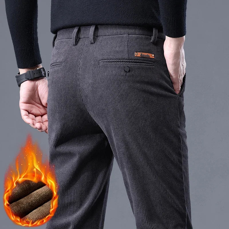 Thick Stretch Men's Corduroy Fleece Pants Fashion Business Casual Warm Chenille Male Brand Trousers Winter Thermal Pants