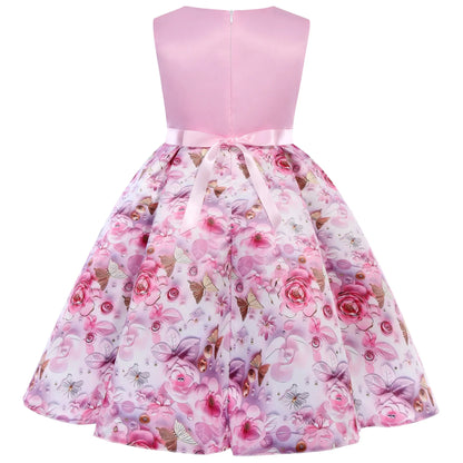 Europe and the United States hot new children's sleeveless bow print dress princess holiday party evening dresses