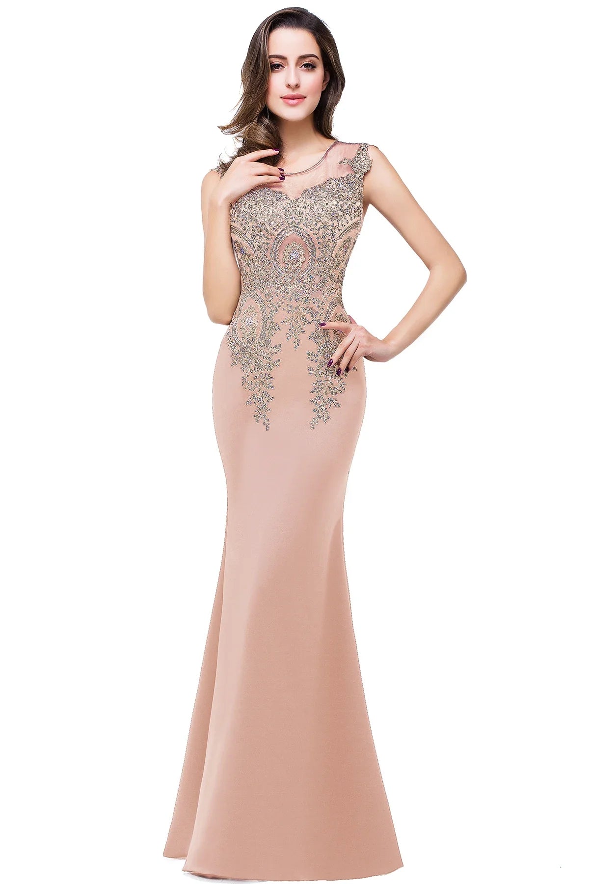 BABYONLINE In Stocks Luxury Beads Mermaid Evening Dresses Royal Blue Appliques Sheer Bodice Prom Party Dresses Robe de Soiree