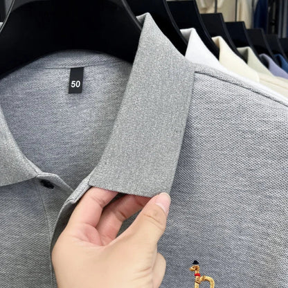 100% Cotton Luxury Brand Men's Polo Shirt Exquisite Dog Embroid Long Sleeve Fashion Quality Lapel T-Shirt Business Casual Menswear