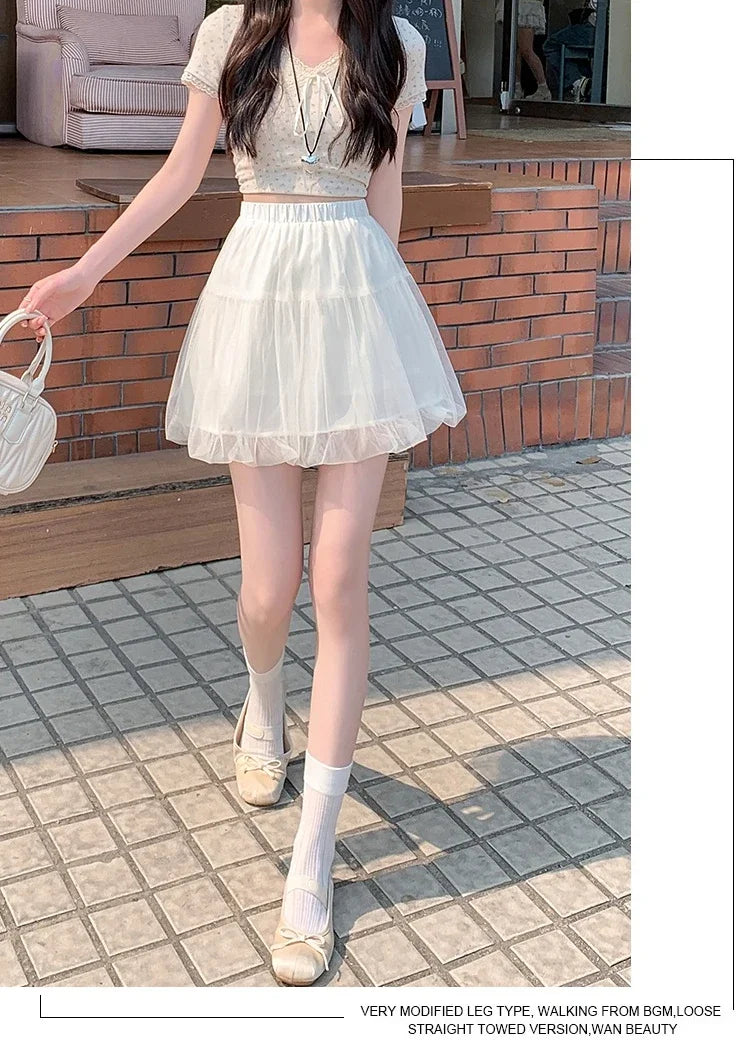 Women Summer 2026 A-Line Mini Skirt Pleated Puffy Short Skirt Korean Fashion Style Flower Bud Skirt Sweet Streetwear Y2k