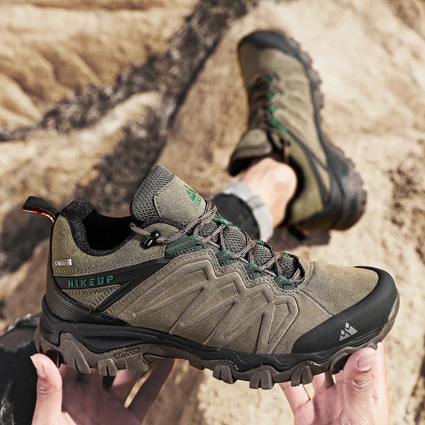 High Quality Leather Hiking Shoes Durable Outdoor Sport Men Trekking Leather Shoes Lace-Up Climbing Hunting Sneakers