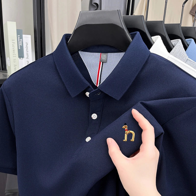 Brand Design Men's Polo Shirt Lapel Short Sleeve T-Shirt Summer New Exquisite Dog Embroider Fashion Business Handsome Men's Wear
