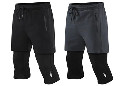 Men Tight Sport 2 In 1 Cropped Pants 2024 Summer Elastic Quick-dry Compression Workout Training Exercise Running Sports Shorts